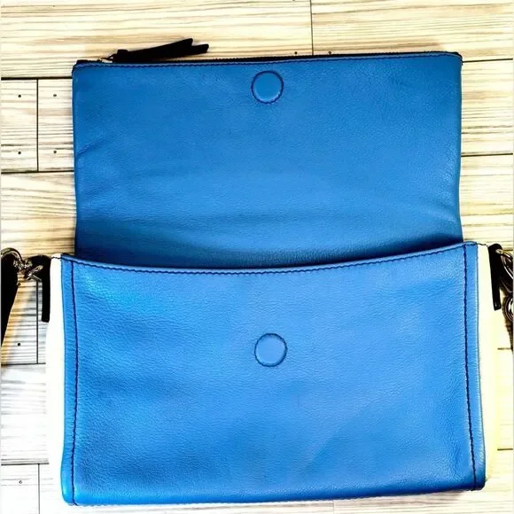 013-Kate Spade Marsala Blk,wht&blue color Block Leather Messenger Crossbody Bag - Picture 9 of 13